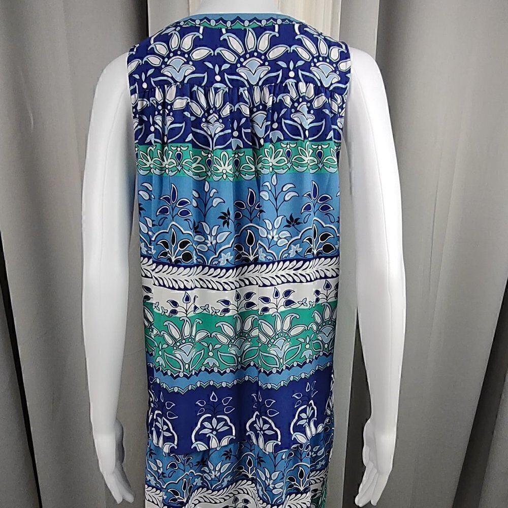 Loft White Purple Blue, Green Sleeveless Bohemian Floral Midi Dress Size MP - Picture 4 of 10